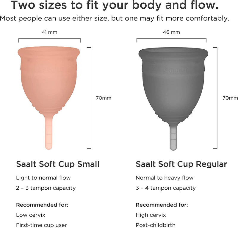 Soft Menstrual Cup – Reusable Period Cup – Made for Comfortable, Leak-Free Protection up to 12 Hours – BPA & Latex Free – Includes Cup & Carry Bag (Regular Grey/Small Desert Blush)