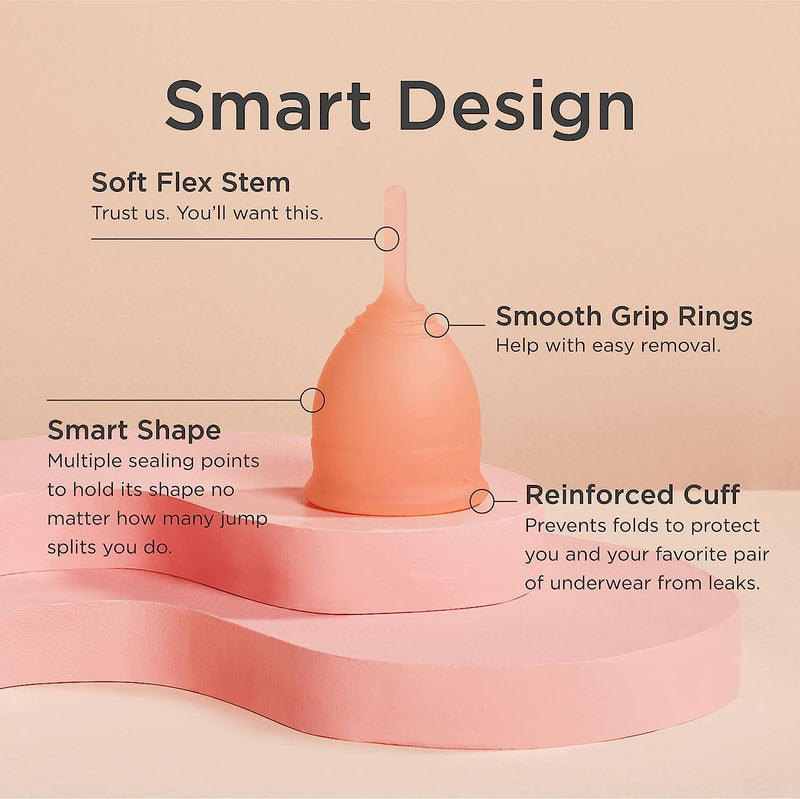 Soft Menstrual Cup – Reusable Period Cup – Made for Comfortable, Leak-Free Protection up to 12 Hours – BPA & Latex Free – Includes Cup & Carry Bag (Regular Grey/Small Desert Blush)