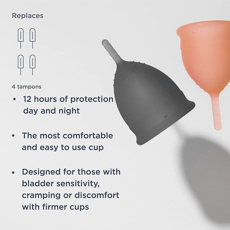 Soft Menstrual Cup – Reusable Period Cup – Made for Comfortable, Leak-Free Protection up to 12 Hours – BPA & Latex Free – Includes Cup & Carry Bag (Regular Grey/Small Desert Blush)